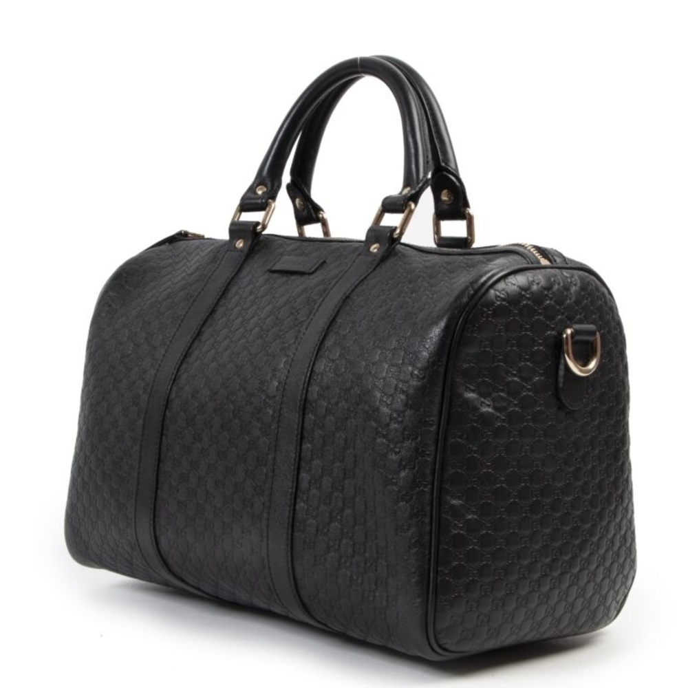 Gucci Black Leather Boston Top Handle Bag + Adjustable gold hardware